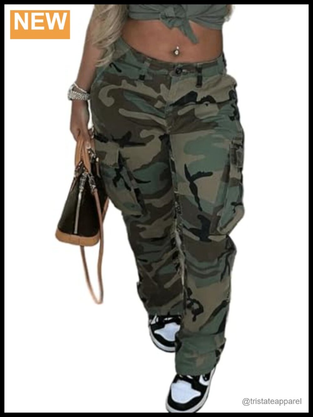 Plus Size Cargo Camo Pants High Waist Slim Fit Jogger Sweatpants with Pockets
